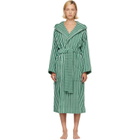Tekla Green & White Terry Hooded Bathrobe