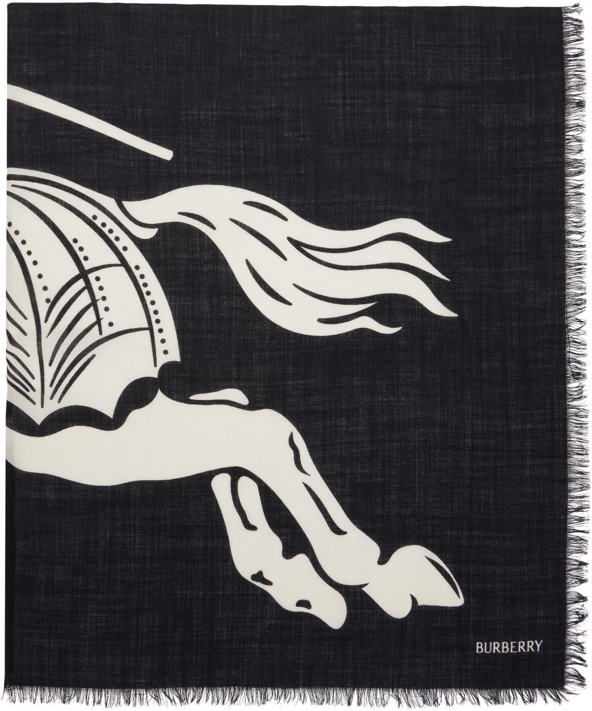 Burberry Black Wide EKD Wool Scarf