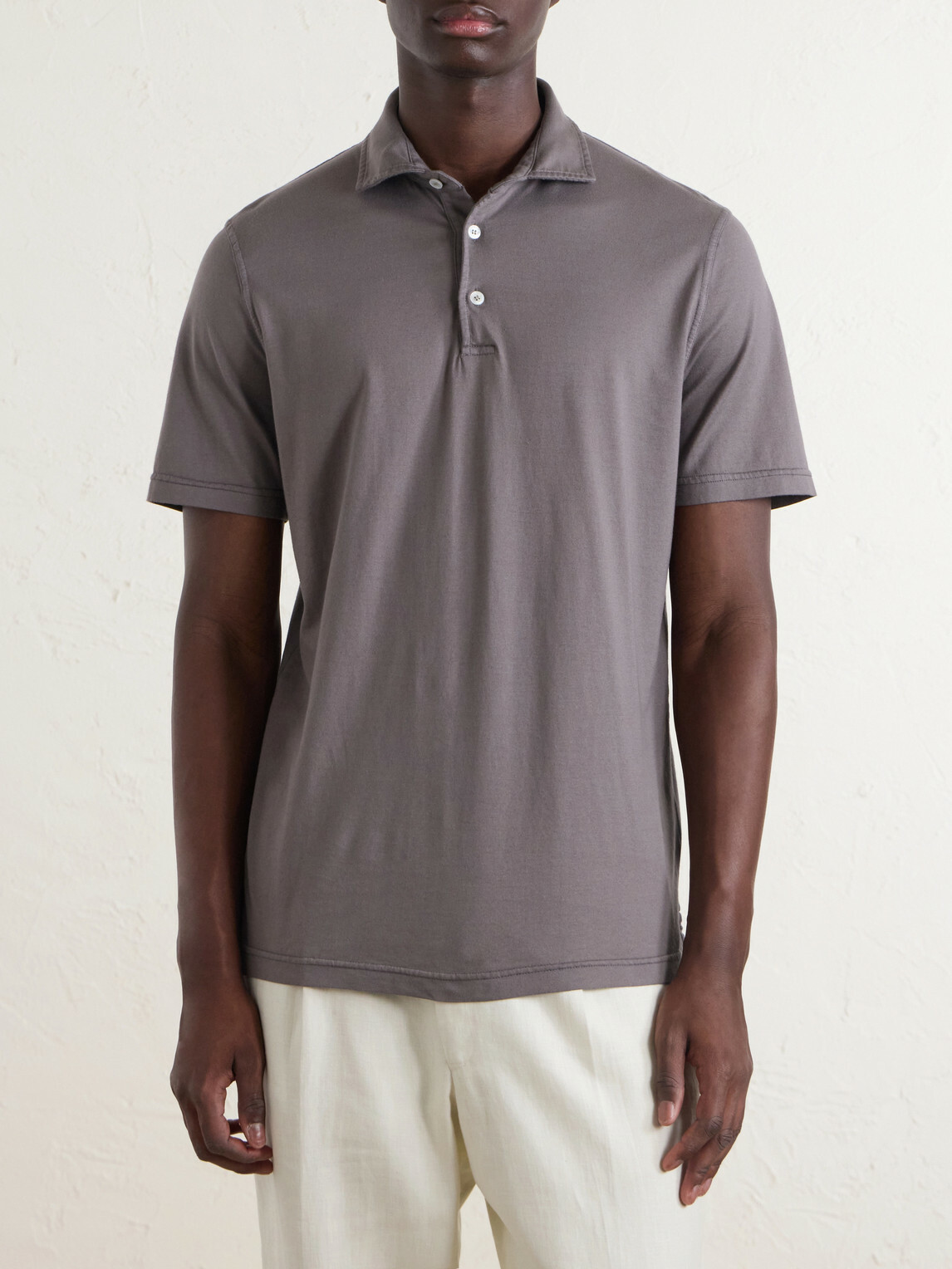 FEDELI - Cotton-Jersey Polo Shirt - Brown