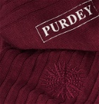 Purdey - Featherburst Embroidered Ribbed Merino Wool-Blend Socks - Burgundy