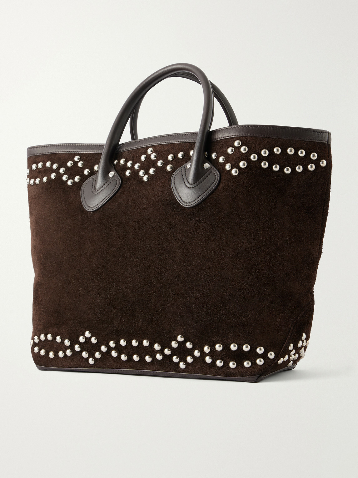 BODE - Studded Leather-Trimmed Suede Tote Bag - Brown