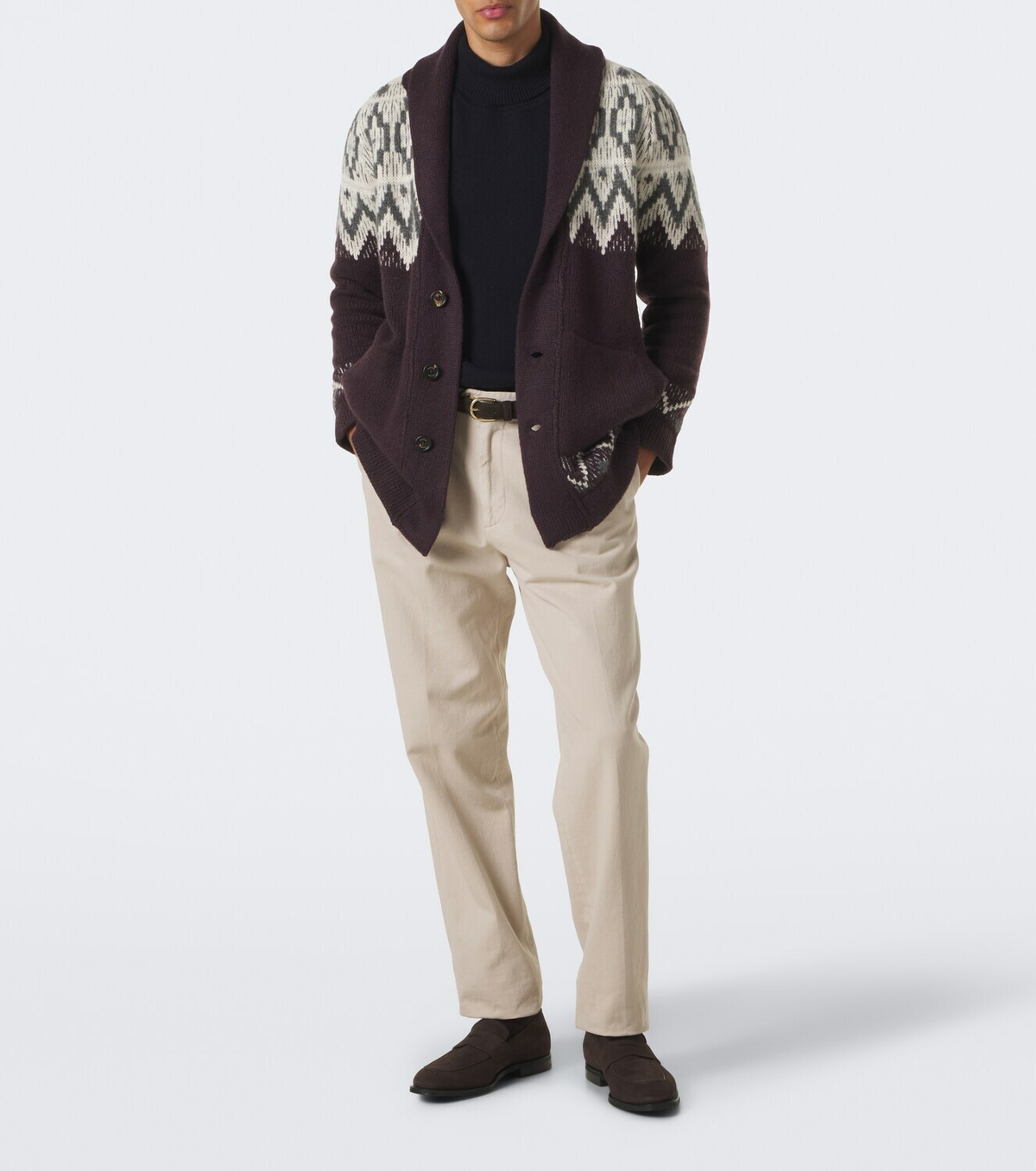 Eleventy Chevron cashmere and silk intarsia cardigan