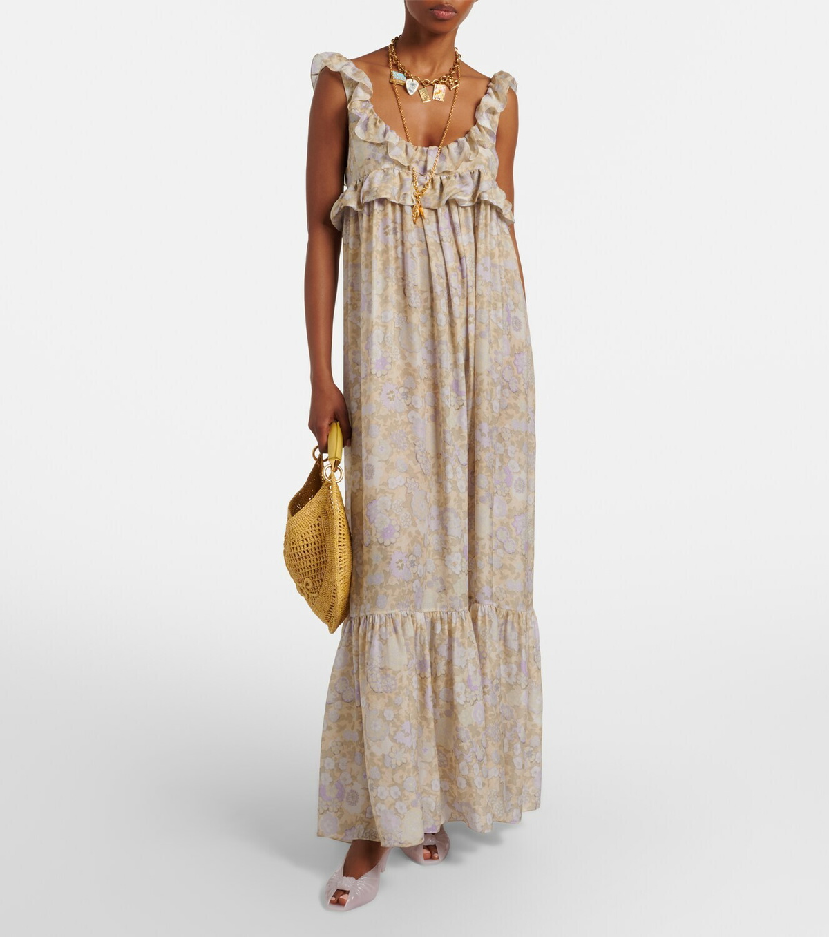 Chloé Floral ruffled silk charmeuse maxi dress