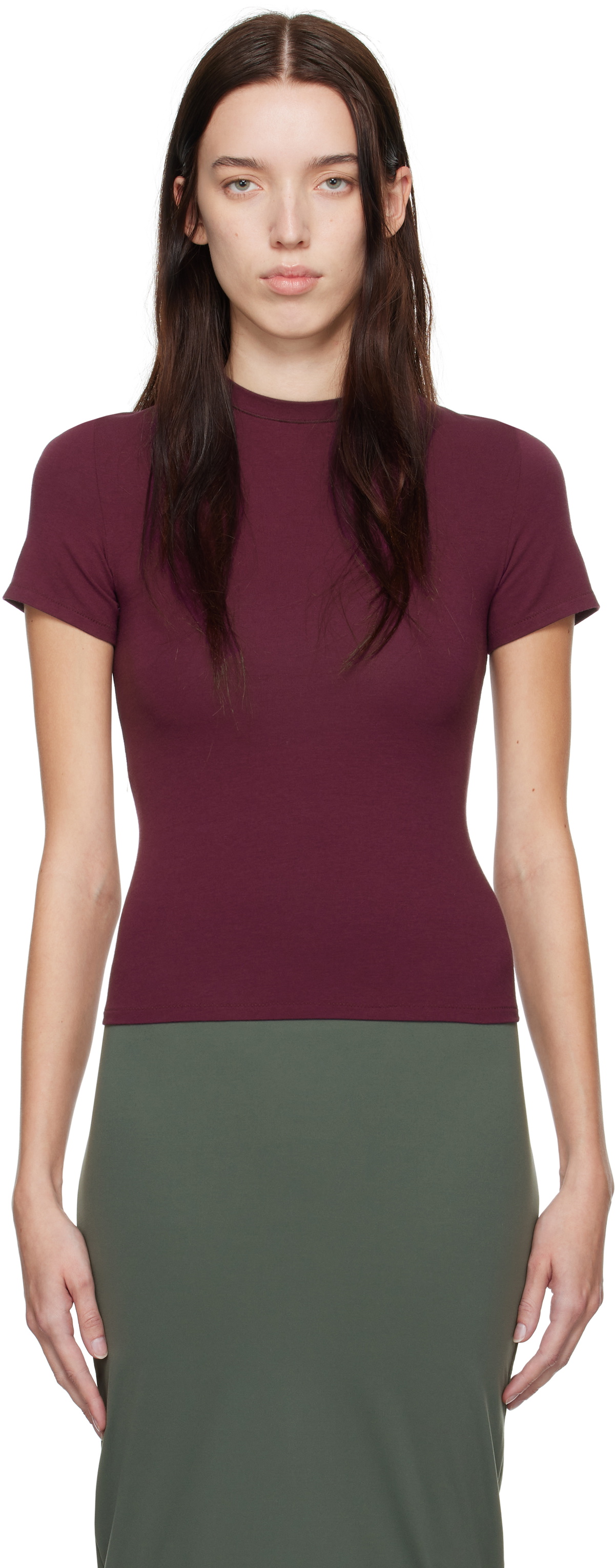 SKIMS Burgundy Cotton Jersey T-Shirt SKIMS