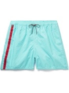 BIRDWELL - Mid-Length Striped Swim Shorts - Blue