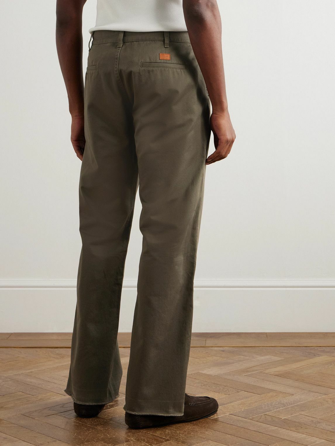 CELINE - Straight-Leg Distressed Cotton-Twill Chinos - Green