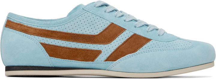 Photo: TOM FORD Blue Perforated Suede Brook Sneakers