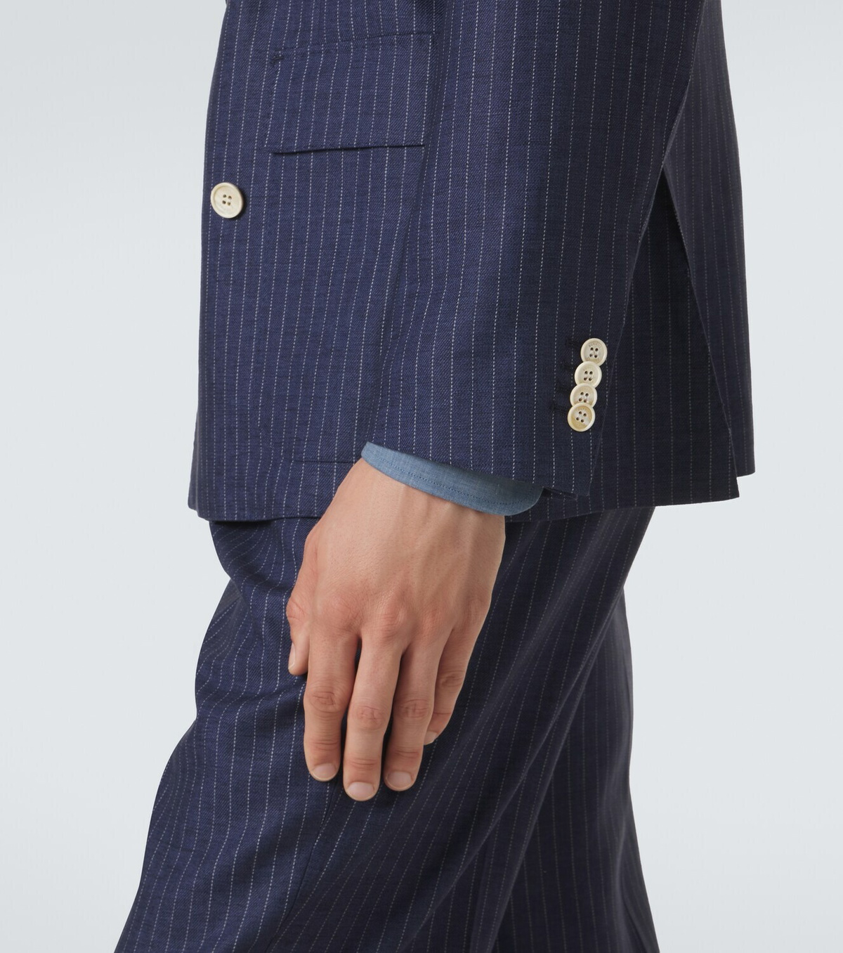 Dunhill Pinstripe double-breasted linen blazer
