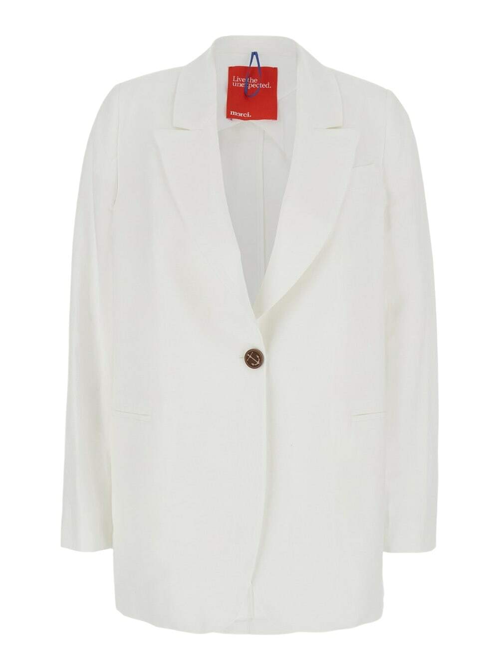 Merci White Jacket With Classic Lapels And Welt Pocket On The Chest In Fabric Woman