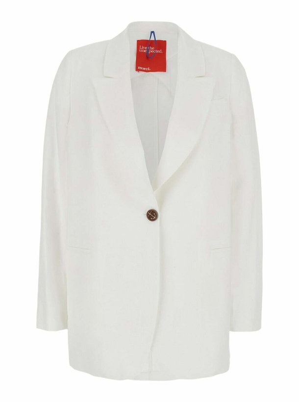 Photo: Merci White Jacket With Classic Lapels And Welt Pocket On The Chest In Fabric Woman