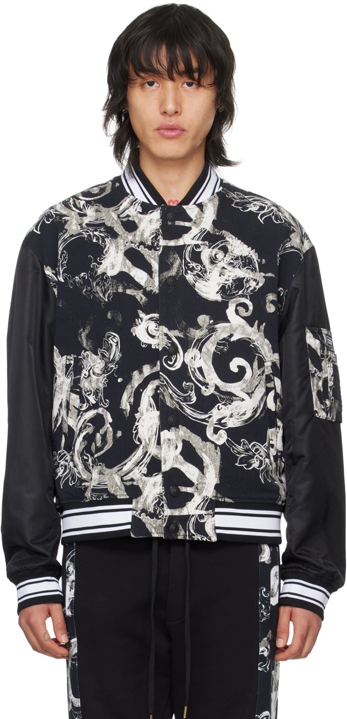 Photo: Versace Jeans Couture Black Watercolor Bomber Jacket