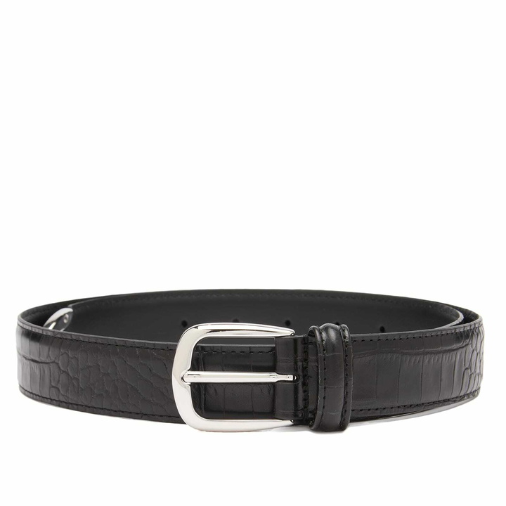 Photo: Anderson's Men's Narrow Stitch Trimmed Alligator Print Leather Belt in Black