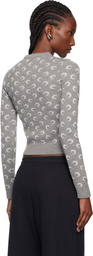 Marine Serre Gray Moon Jacquard Knit Fitted Crewneck Sweater