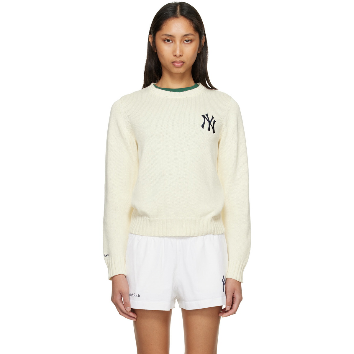 Sporty & Rich Off-White Heritage Yankees Serif Knitted Sweater