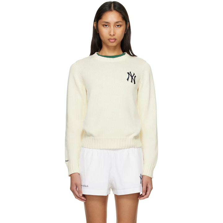 Photo: Sporty & Rich Off-White Heritage Yankees Serif Knitted Sweater