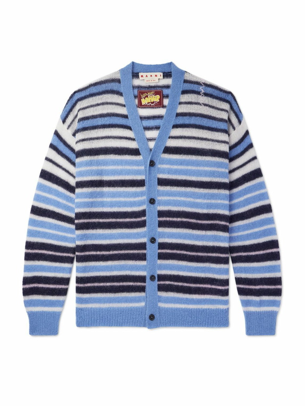 Photo: Marni - Logo-Embroidered Striped Mohair-Blend Cardigan - Blue