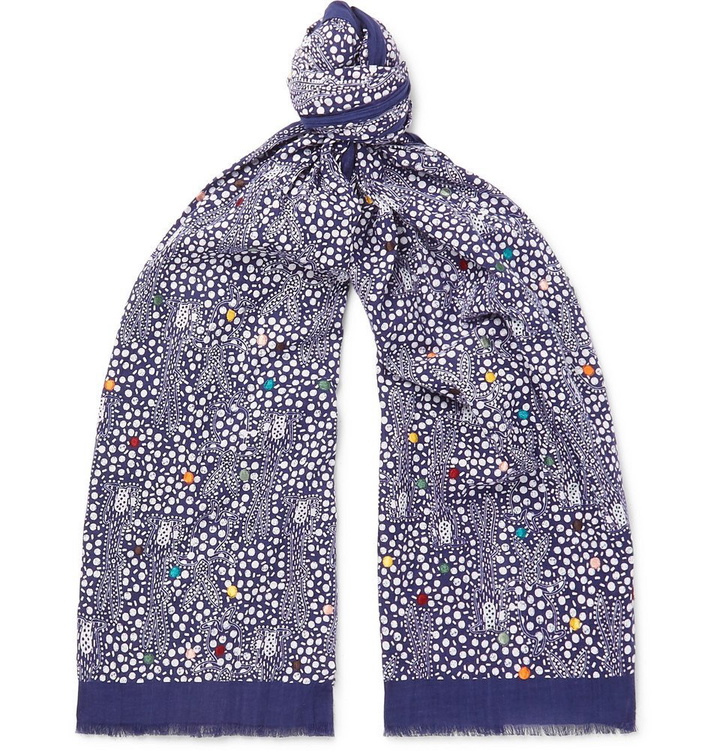 Photo: Paul Smith - Embroidered Printed Cotton-Voile Scarf - Navy