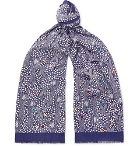 Paul Smith - Embroidered Printed Cotton-Voile Scarf - Navy