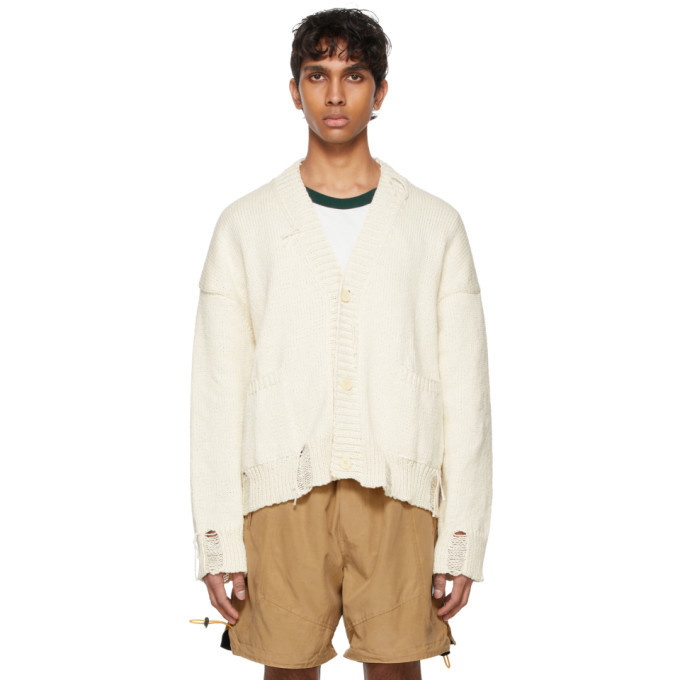 Photo: Rhude SSENSE Exclusive White and Black Hand Knit Cardigan
