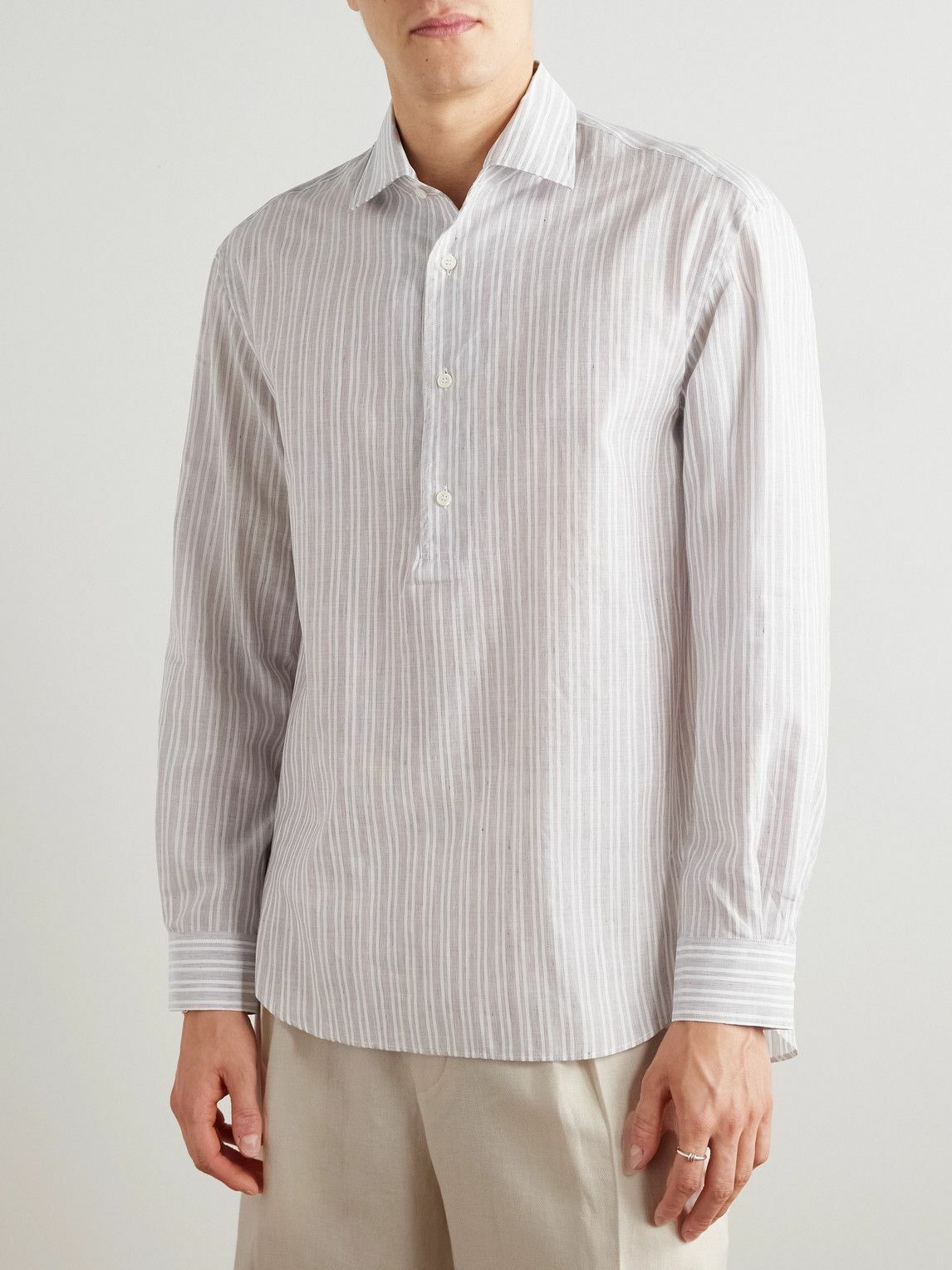 Loro Piana - Raffaele Striped Cotton and Linen-Blend Half-Placket