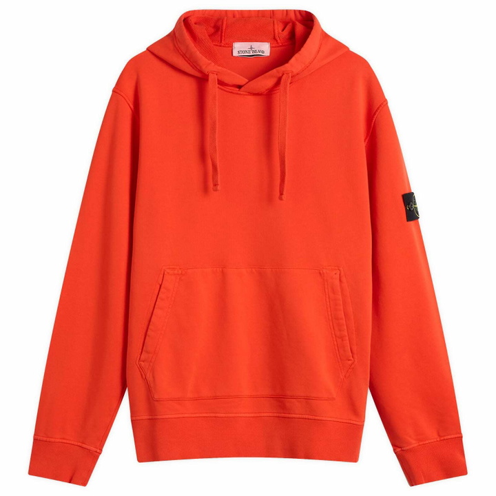 Photo: Stone Island Men's Organic Cotton Fleece Popover Hoodie in Scarlet