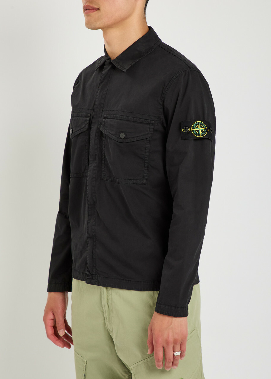 Stone Island Logo-appliquéd Stretch-cotton Overshirt Black