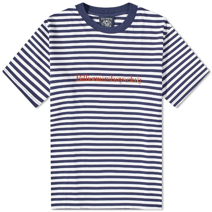 Photo: Billionaire Boys Club Men's Serif Logo Stripe T-Shirt in Navy Stripe