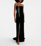 Costarellos Brisha caped embellished velvet gown