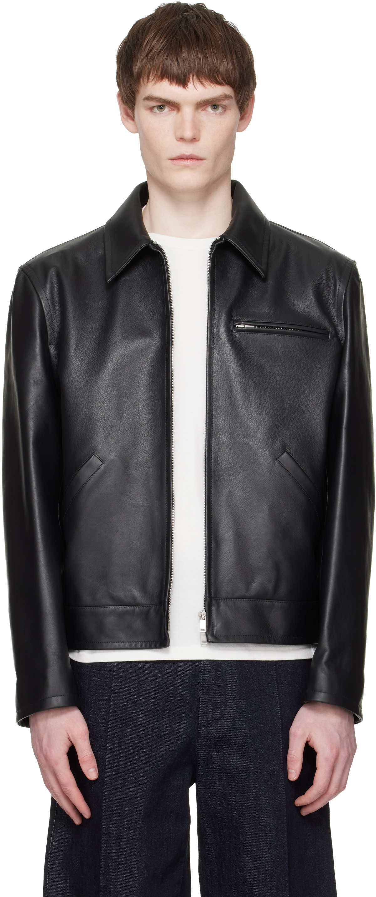 Jil Sander Black Blouson Leather Jacket Jil Sander