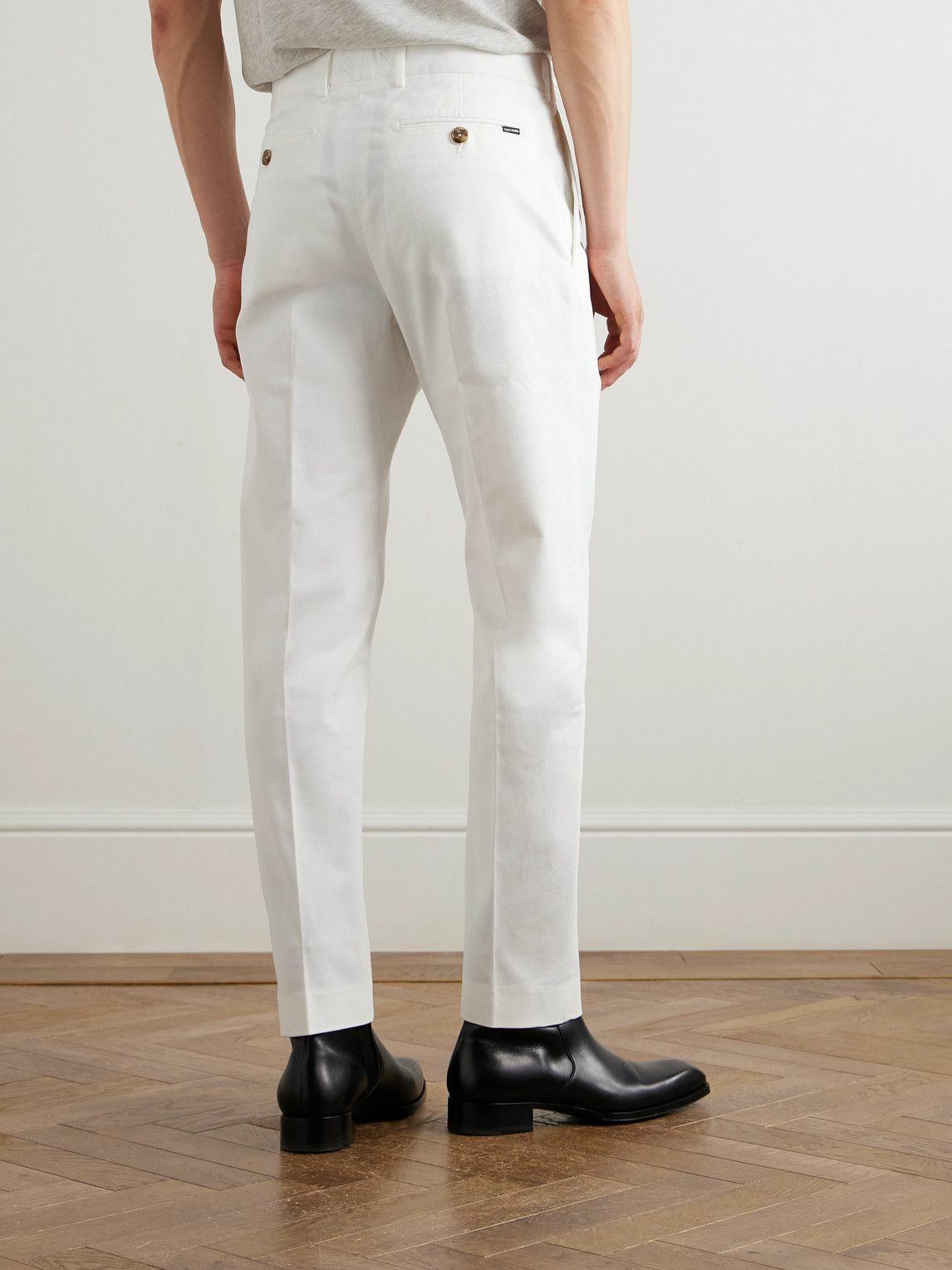 TOM FORD - Tapered Cotton-Blend Twill Chinos - White