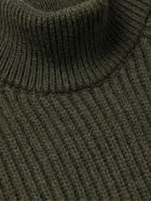 EDWIN - Slim-Fit Garment-Washed Ribbed-Knit Rollneck Sweater - Green