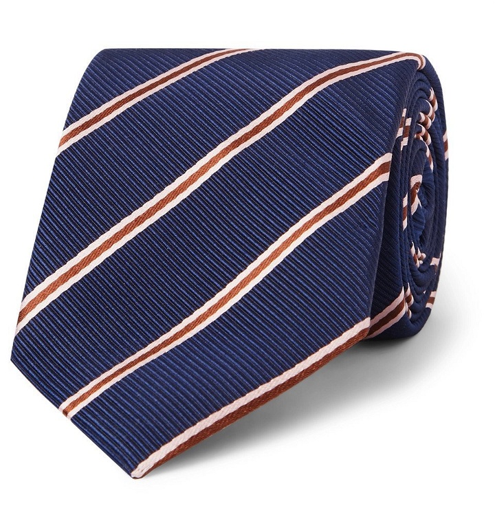 Photo: Kingsman - Drake's 8.5cm Striped Silk and Cotton-Blend Faille Tie - Blue