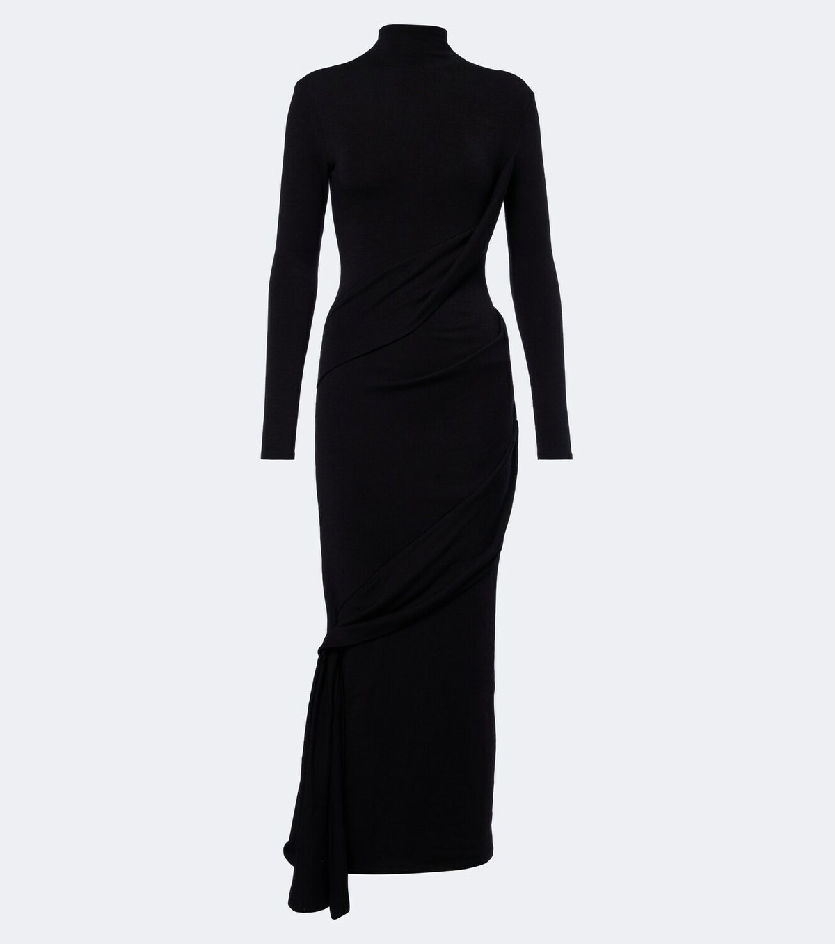Mugler Draped wool-blend jersey midi dress