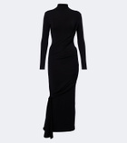 Mugler Draped wool-blend jersey midi dress