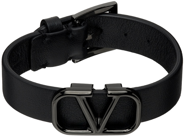 Photo: Valentino Garavani Black VLogo Leather Bracelet