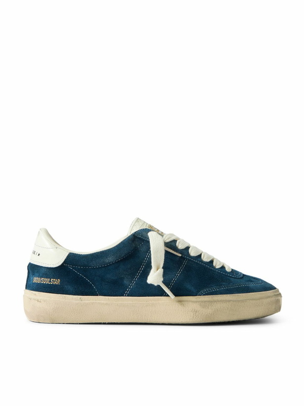 Photo: Golden Goose - Soul-Star Distressed Leather-Trimmed Suede Sneakers - Blue