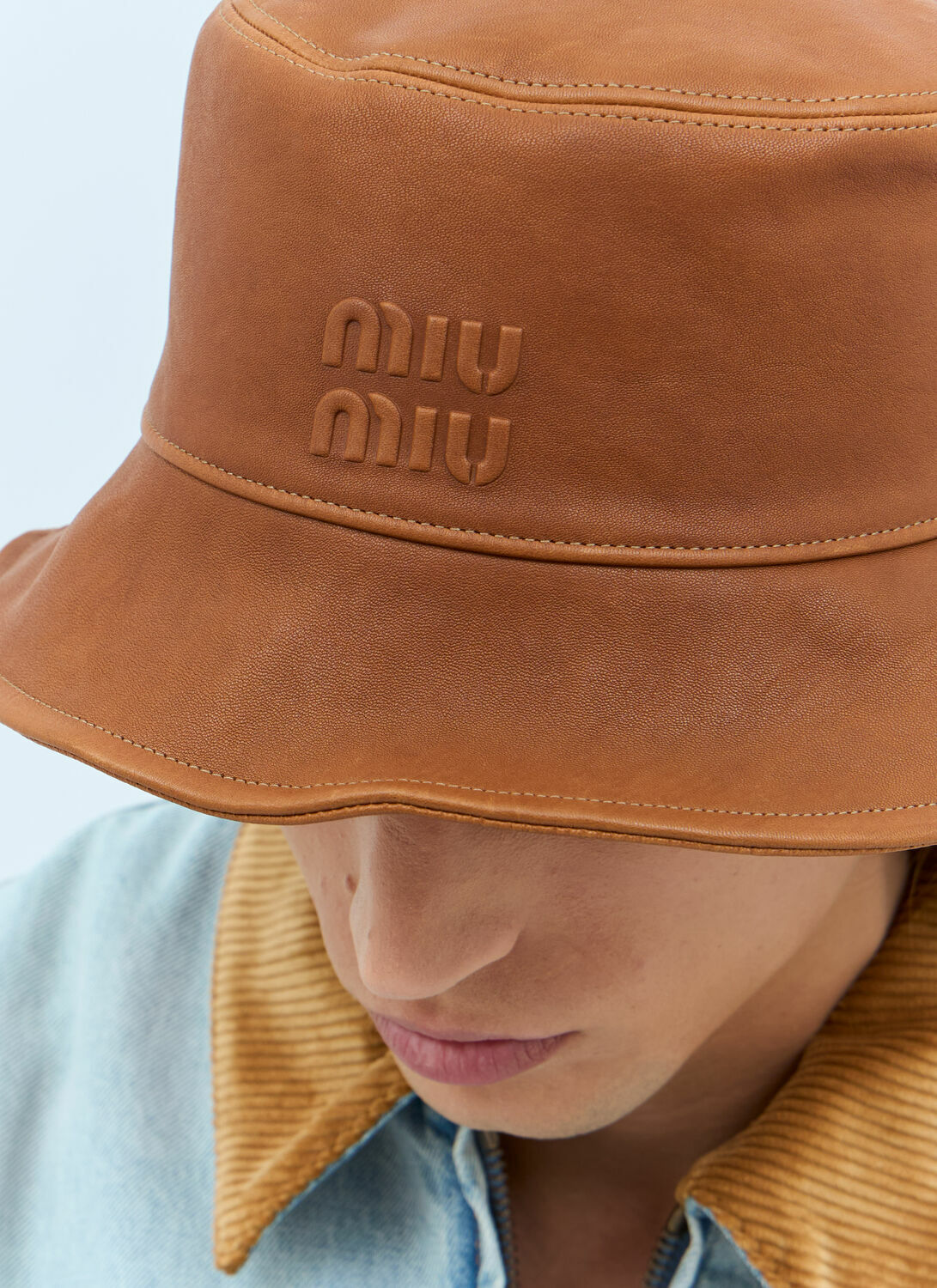Miu Miu Logo Leather Bucket Hat Miu Miu