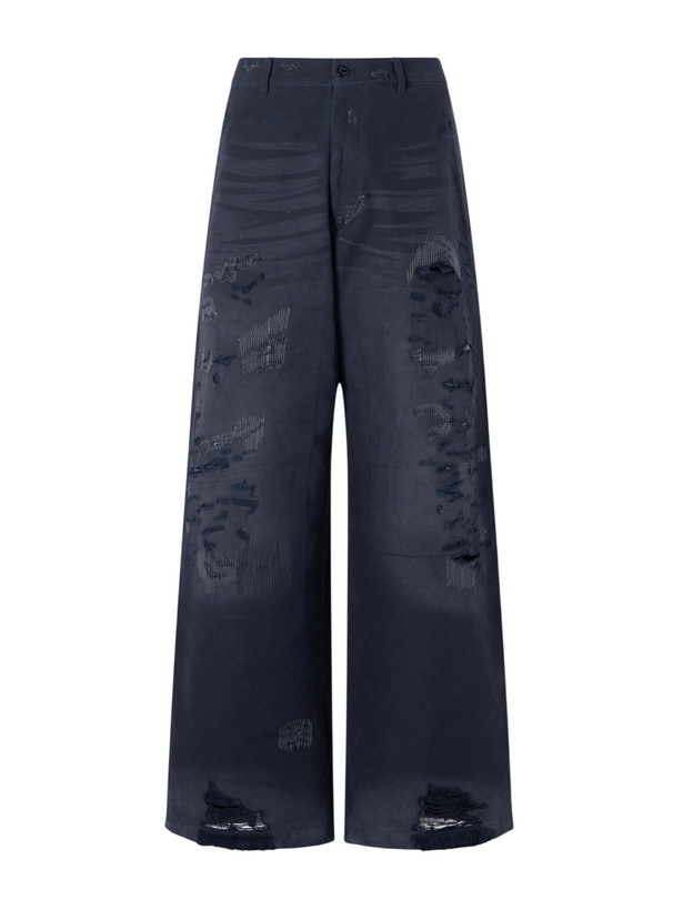 Photo: Acne Studios - Straight-Leg Distressed Cotton Trousers - Black