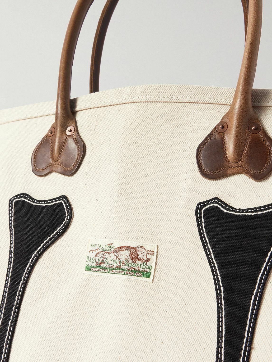 KAPITAL - Leather-Trimmed Appliquéd Canvas Tote Bag KAPITAL