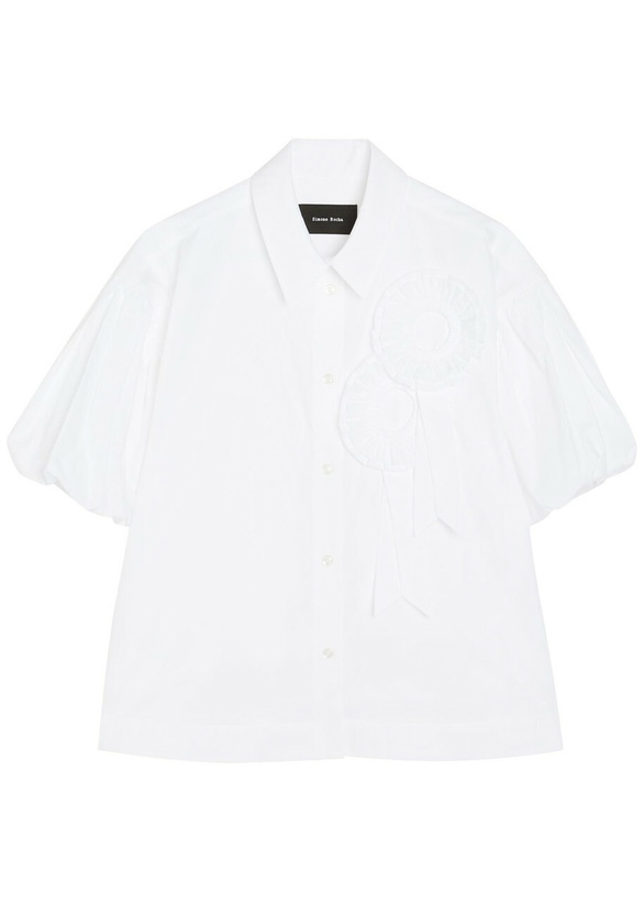 Photo: Simone Rocha Floral-appliquéd Cropped Cotton-poplin Shirt White