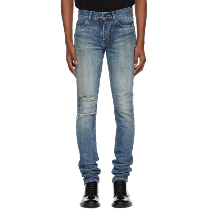 Photo: Saint Laurent Blue Low-Rise Skinny Jeans