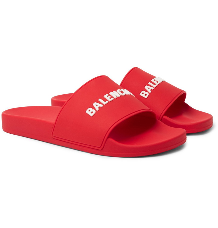 Photo: Balenciaga - Logo-Embossed Rubber Slides - Red