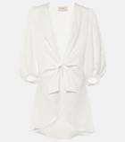 Adriana Degreas Puff-sleeve linen-blend blouse