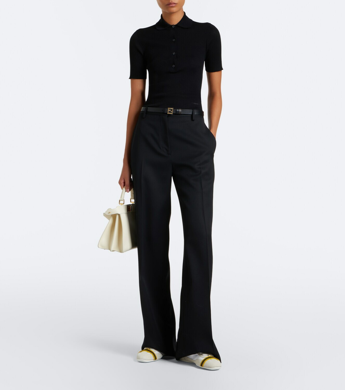Fendi Ribbed-knit wool-blend polo shirt