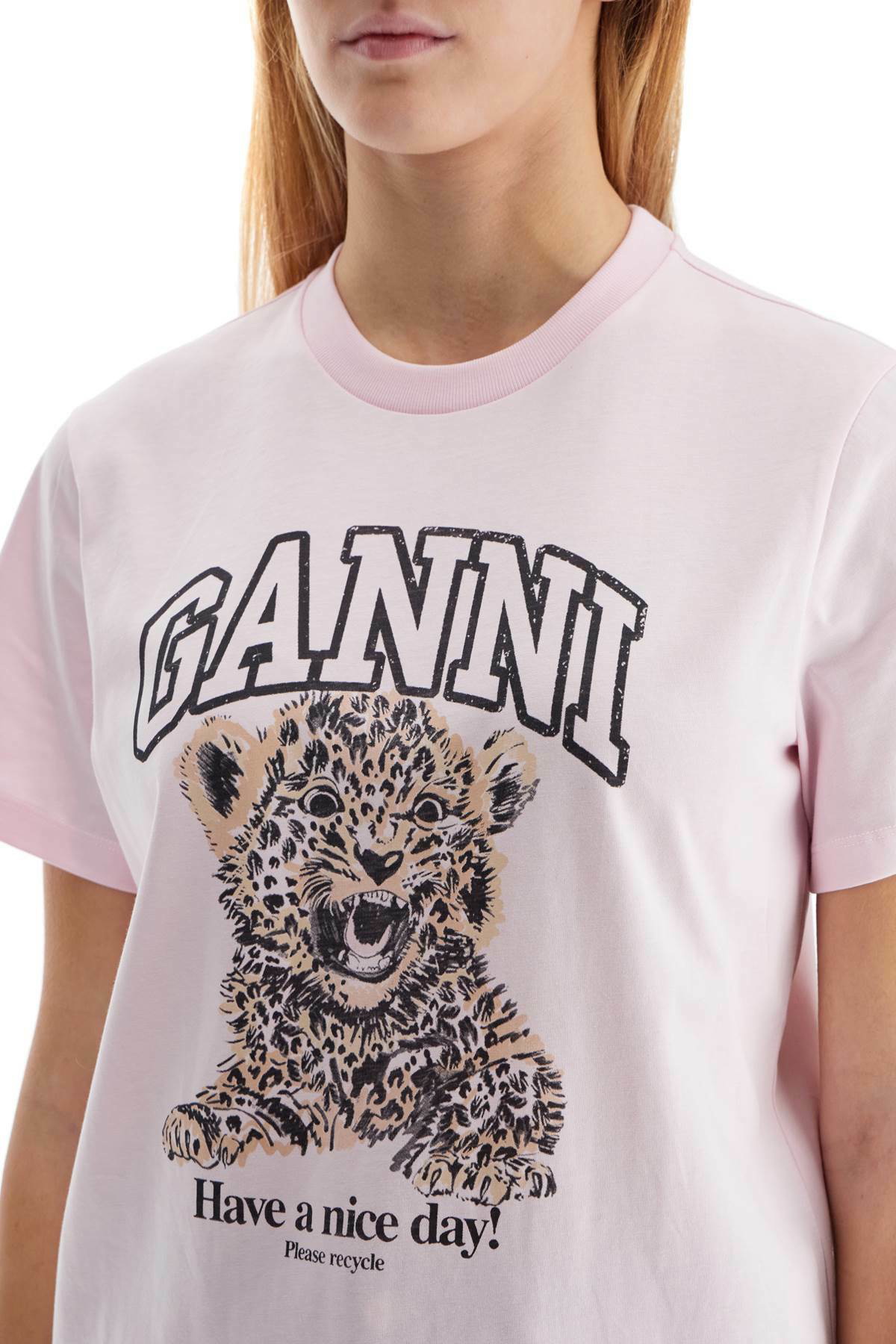 GANNI leopard print t-shirt with Pink GANNI