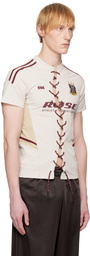 Martine Rose Beige & Burgundy Lace Up Football T-shirt