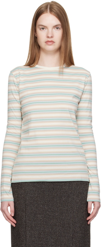 Photo: AURALEE Blue & Beige Gradient Stripe Jersey L/S T-shirt