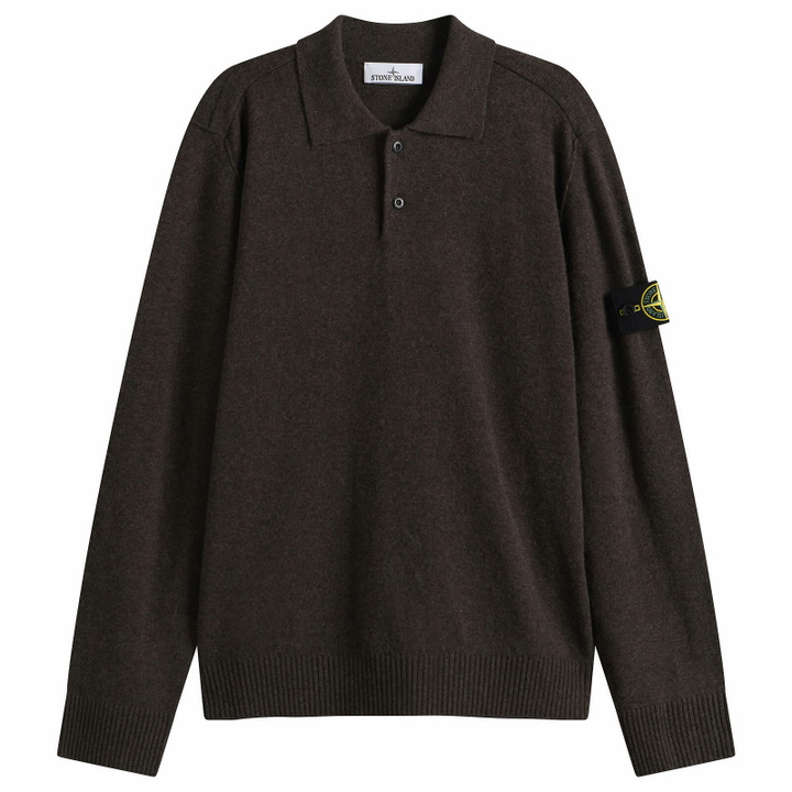 Photo: Stone Island Men's Geelong Wool Long Sleeve Polo in Lead Melange
