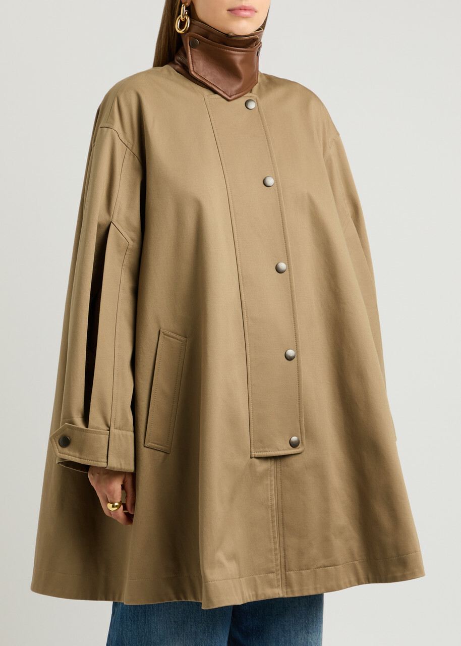 Chloe Women's Khaki Cape-Layered Cotton Coat Size 36 (UK8 / S), Leather Collar & Detachable Cape