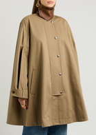Chloe Women's Khaki Cape-Layered Cotton Coat Size 36 (UK8 / S), Leather Collar & Detachable Cape